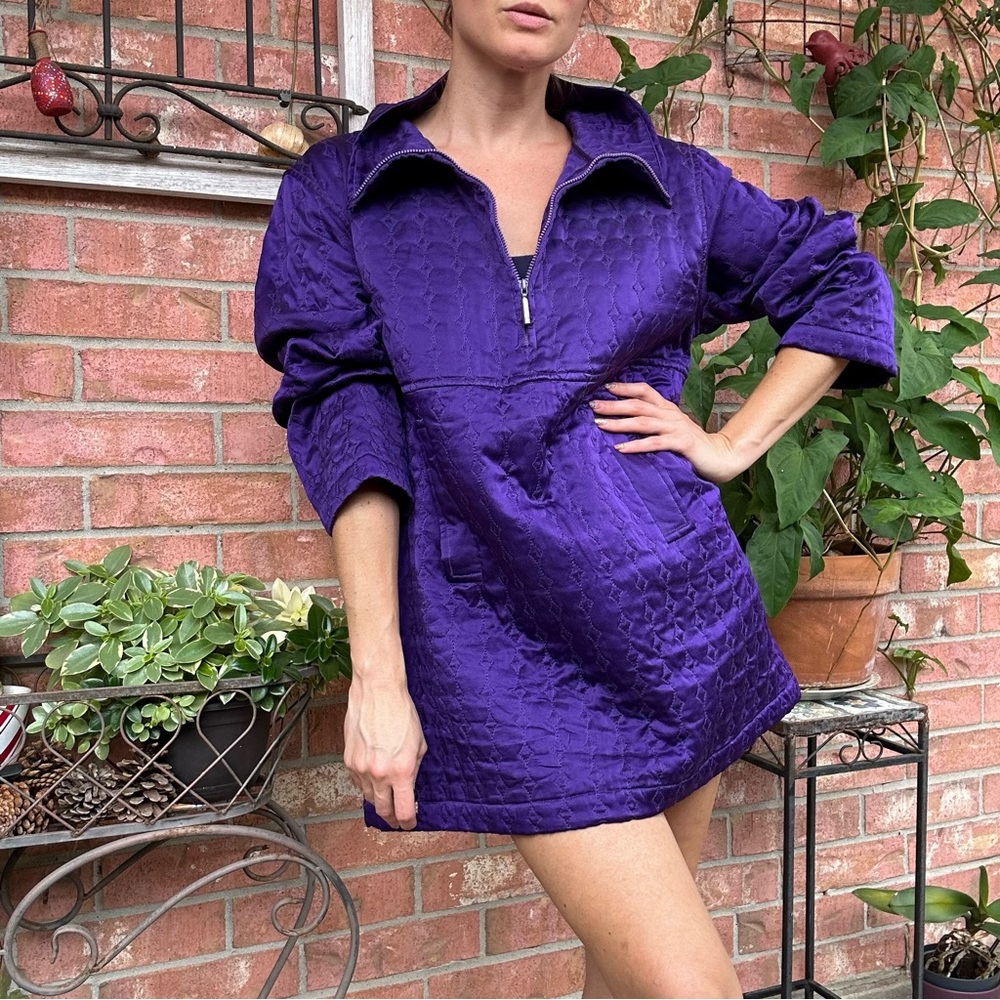 VTG Silk Purple Quilted Half Zip Anorak Jacket Lightweight Bomber Jewel Tone
